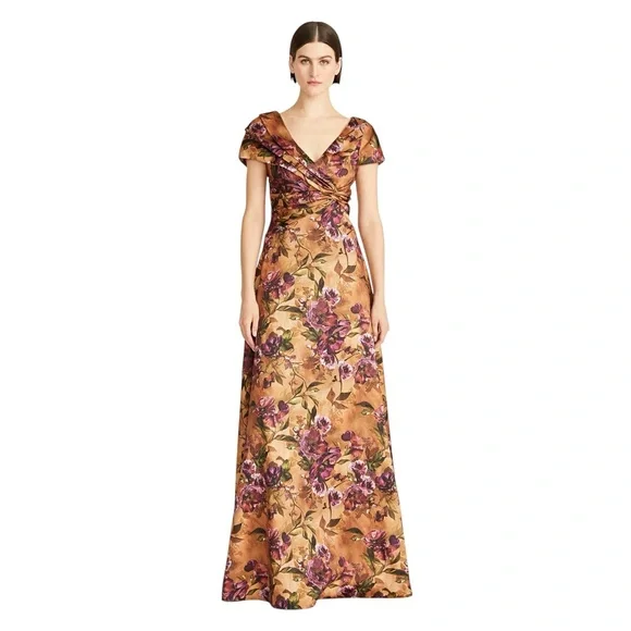 NWOT THEIA Nina Twist Drape A Line Gown in Gilded Poppies - Picture 1 of 14